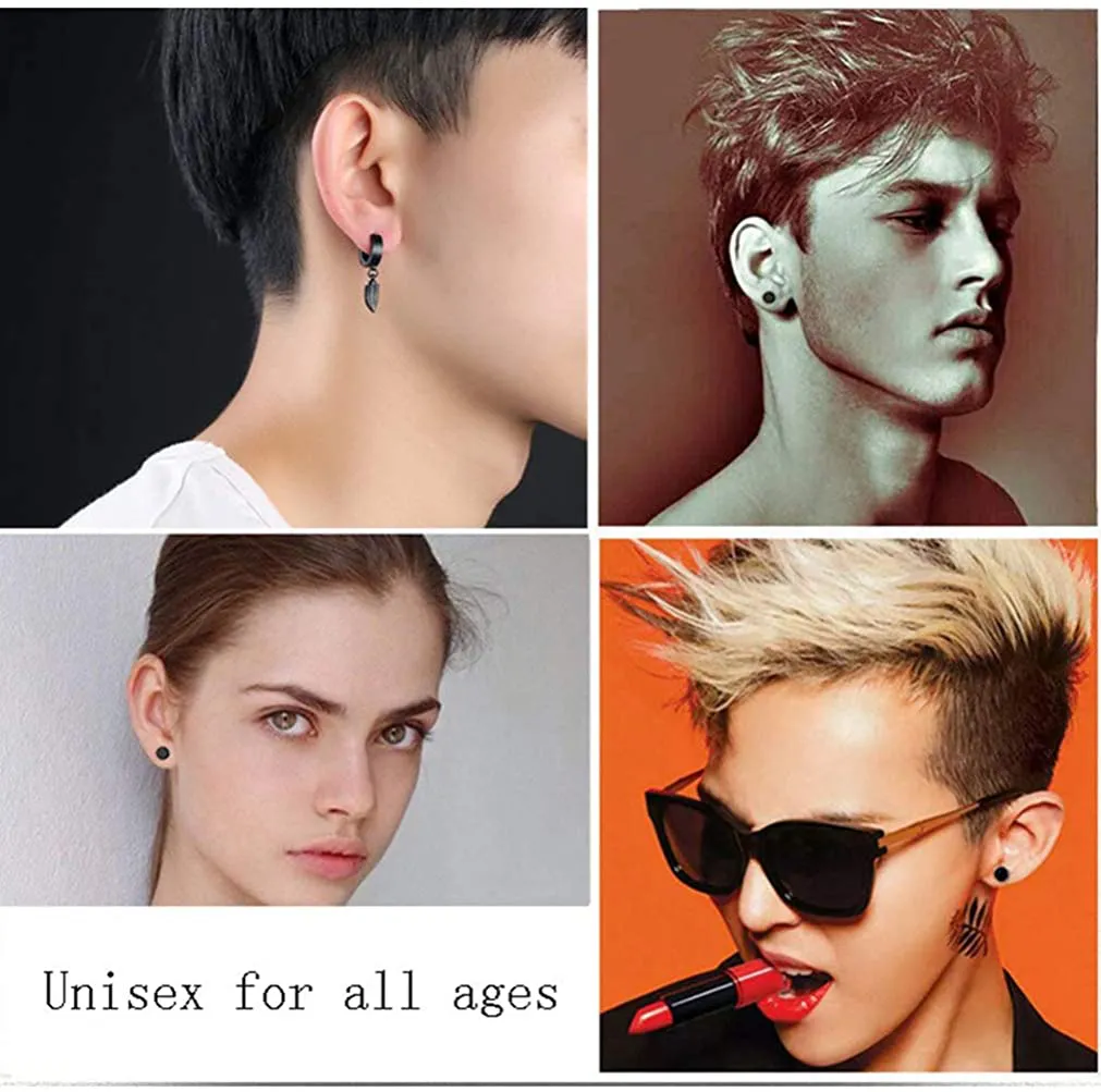 14 pairs Punk Black Hoop Dangle Stud Earrings