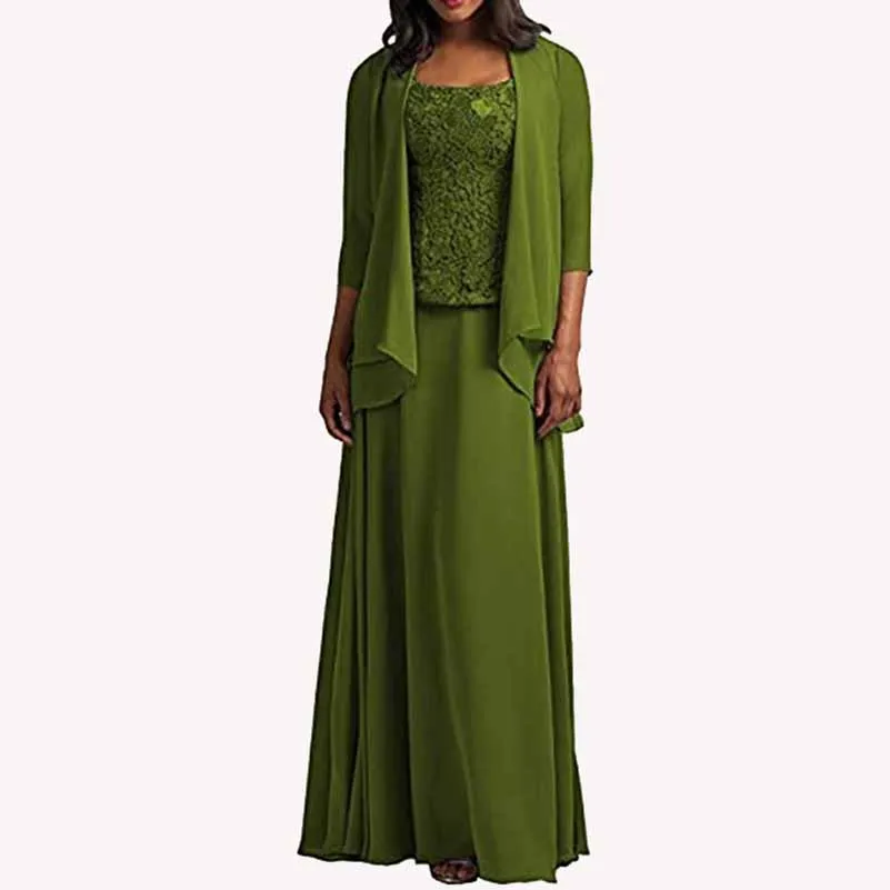 3 Pieces Mother of The Bride Dress Long Sleeve Applique Chiffon Formal Wedding Guest Dress