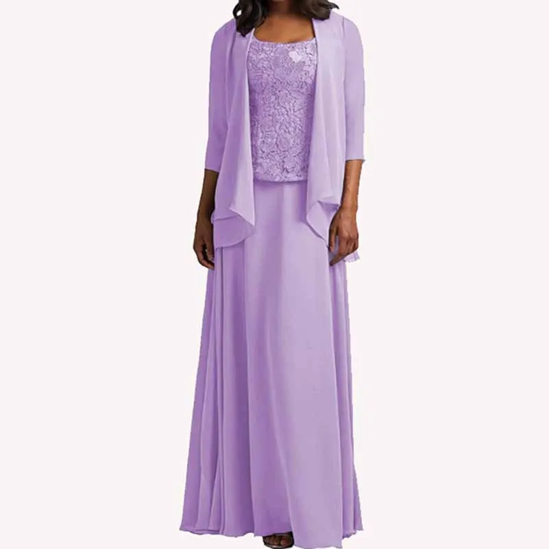 3 Pieces Mother of The Bride Dress Long Sleeve Applique Chiffon Formal Wedding Guest Dress