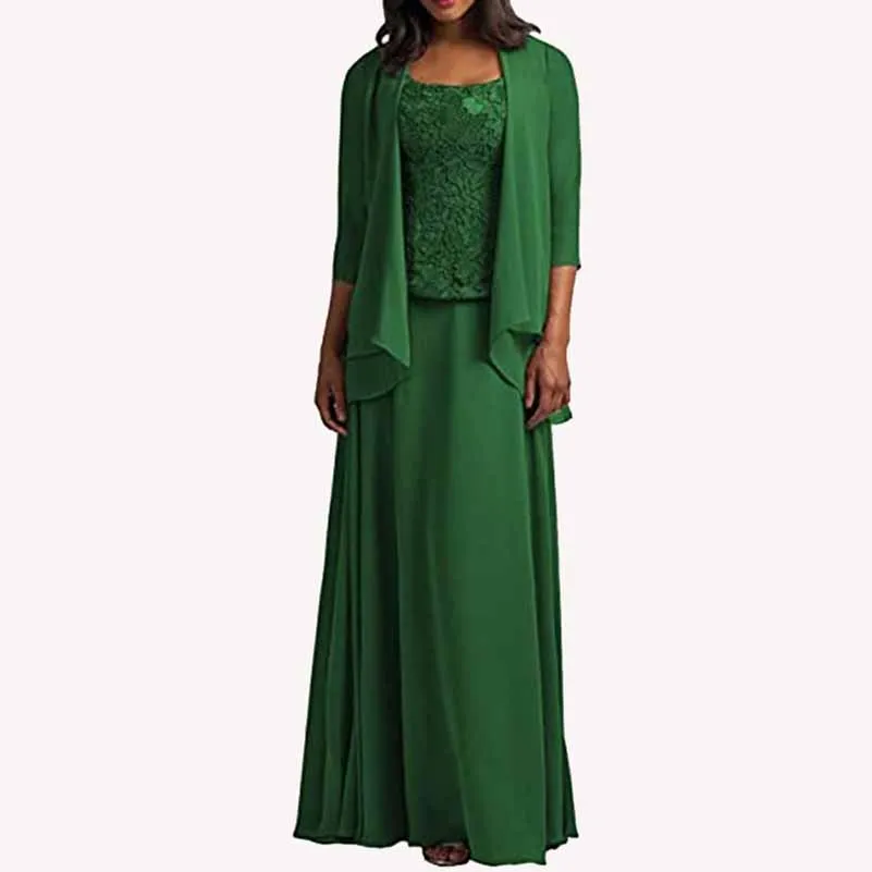 3 Pieces Mother of The Bride Dress Long Sleeve Applique Chiffon Formal Wedding Guest Dress