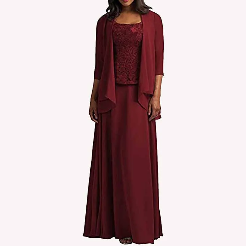 3 Pieces Mother of The Bride Dress Long Sleeve Applique Chiffon Formal Wedding Guest Dress