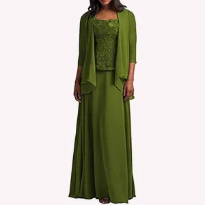 3 Pieces Mother of The Bride Dress Long Sleeve Applique Chiffon Formal Wedding Guest Dress