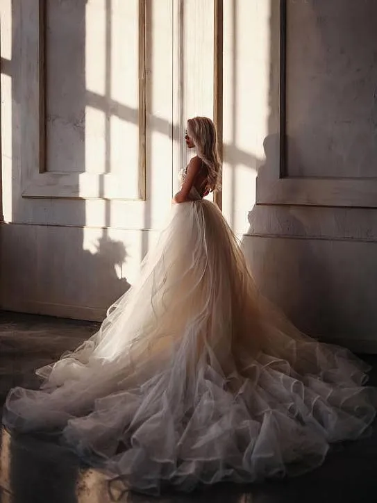A-Line Straps Floor Length Beading Wedding Dress Long Bridal Gown TN266