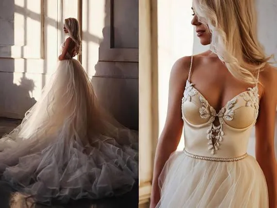 A-Line Straps Floor Length Beading Wedding Dress Long Bridal Gown TN266
