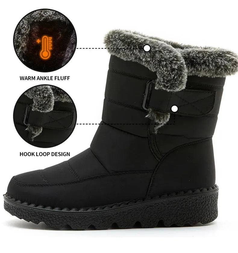 Ankle Low Heels Botas Mujer – Waterproof Snow Boots with Fur, Trendy Winter Women's Boots, Warm Winter Shoes for Women