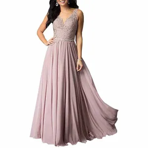 Applique Chiffon Long Bridesmaid Dress Wedding Guest Dress With Beads Belt