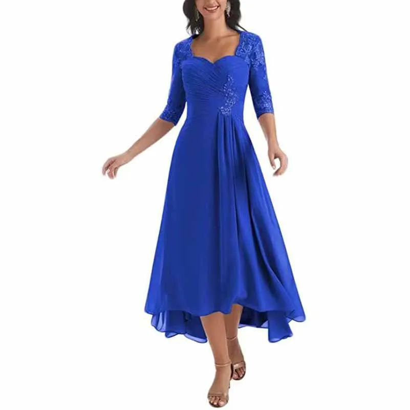 Appliques Mother of The Bride Dress 3/4 Sleeves A line Tea Length Chiffon Wedding Guest Dress