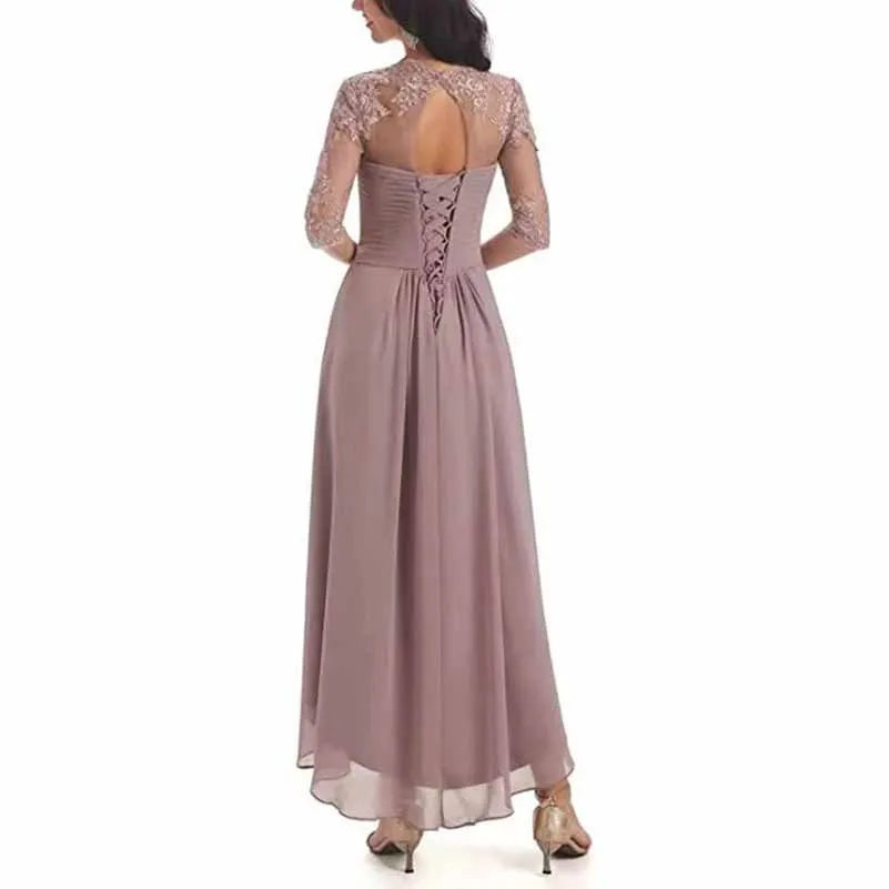 Appliques Mother of The Bride Dress 3/4 Sleeves A line Tea Length Chiffon Wedding Guest Dress