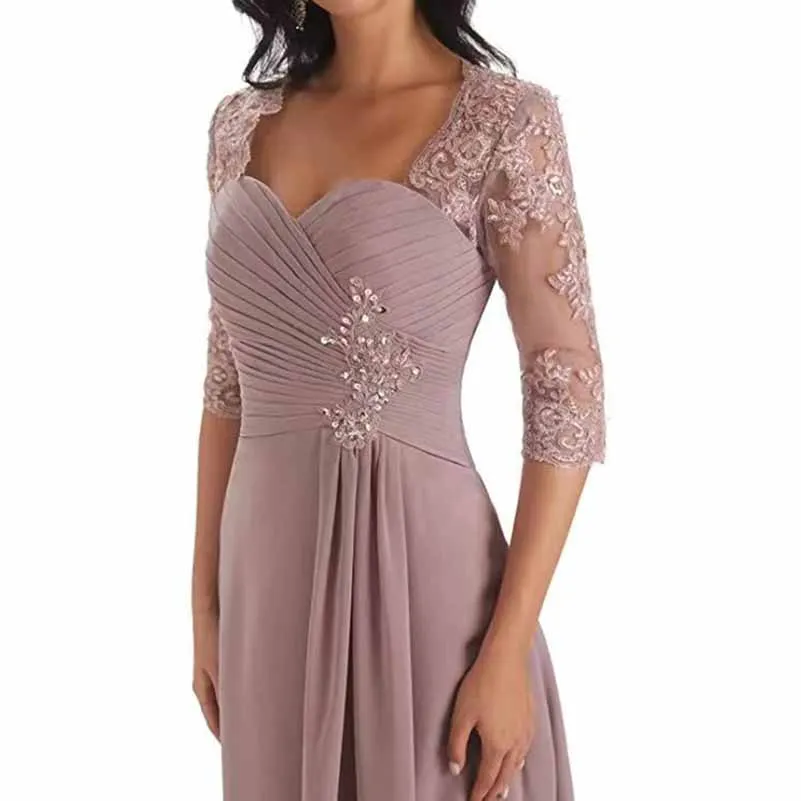 Appliques Mother of The Bride Dress 3/4 Sleeves A line Tea Length Chiffon Wedding Guest Dress