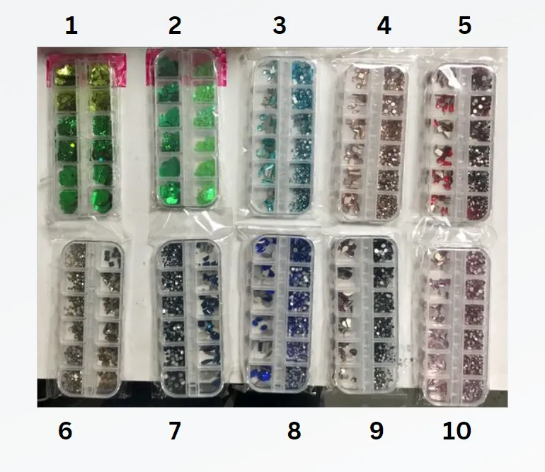 Artdone 10 boxes Nail Rhinestones, Nail Gems Nail Diamonds, Nail Art Studs Nail Crystals Nail Sequins for Nails Kit for Nail Art Supplies Accessories #13