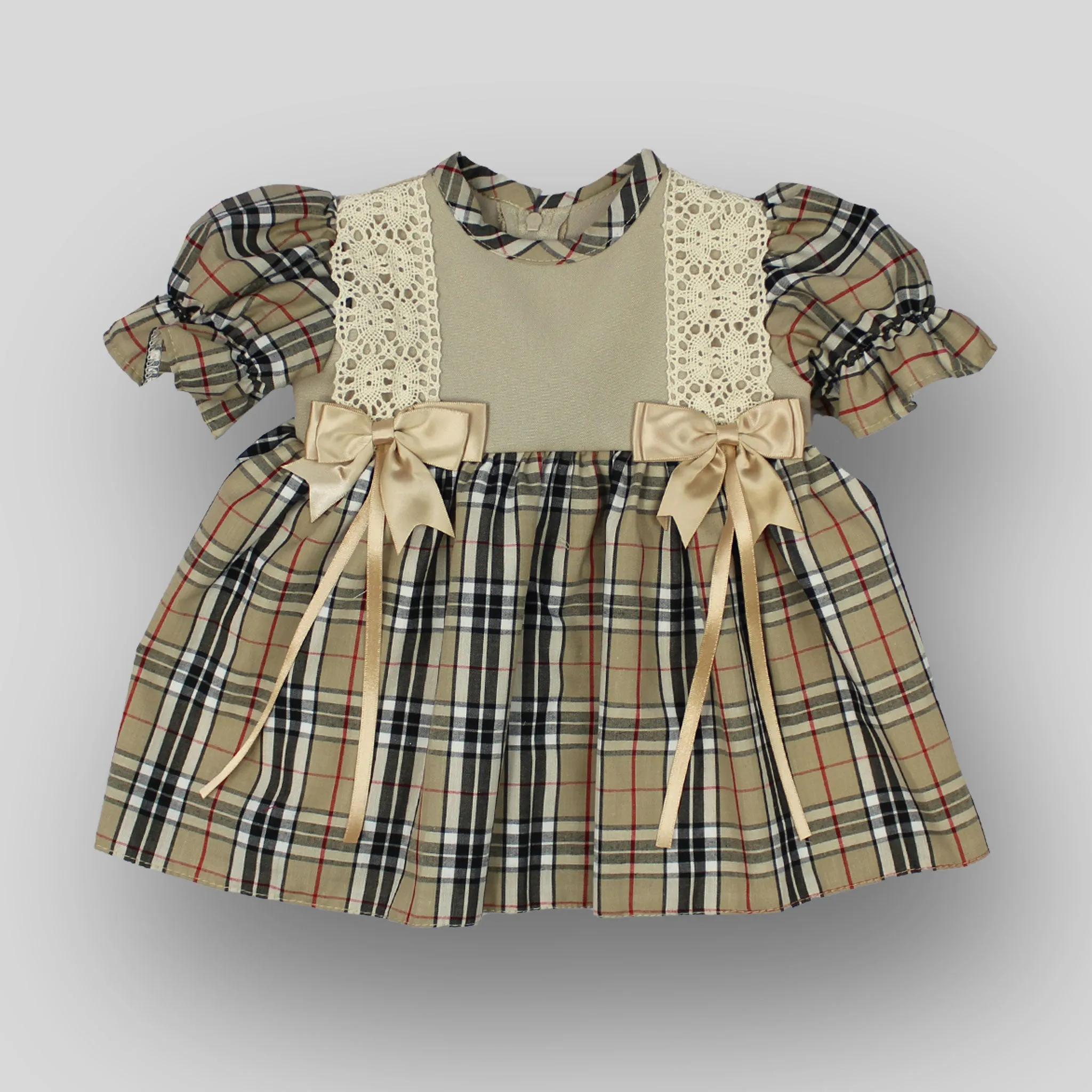 Baby Girls Camel Brown Tartan Dress