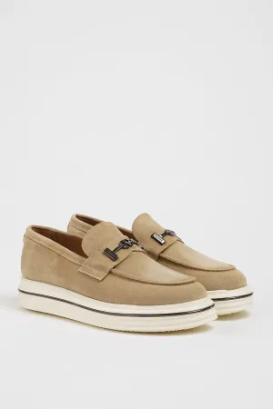 Beige Suede Buckle Slip-on