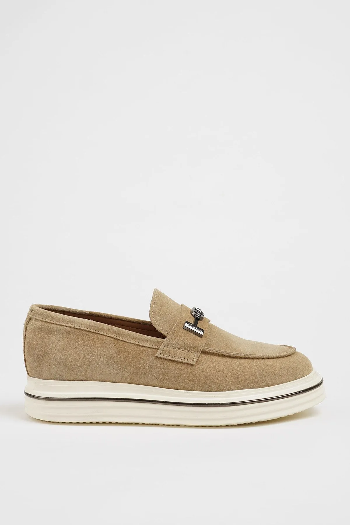 Beige Suede Buckle Slip-on