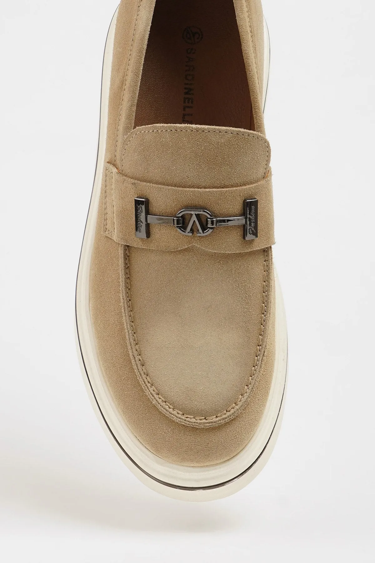 Beige Suede Buckle Slip-on