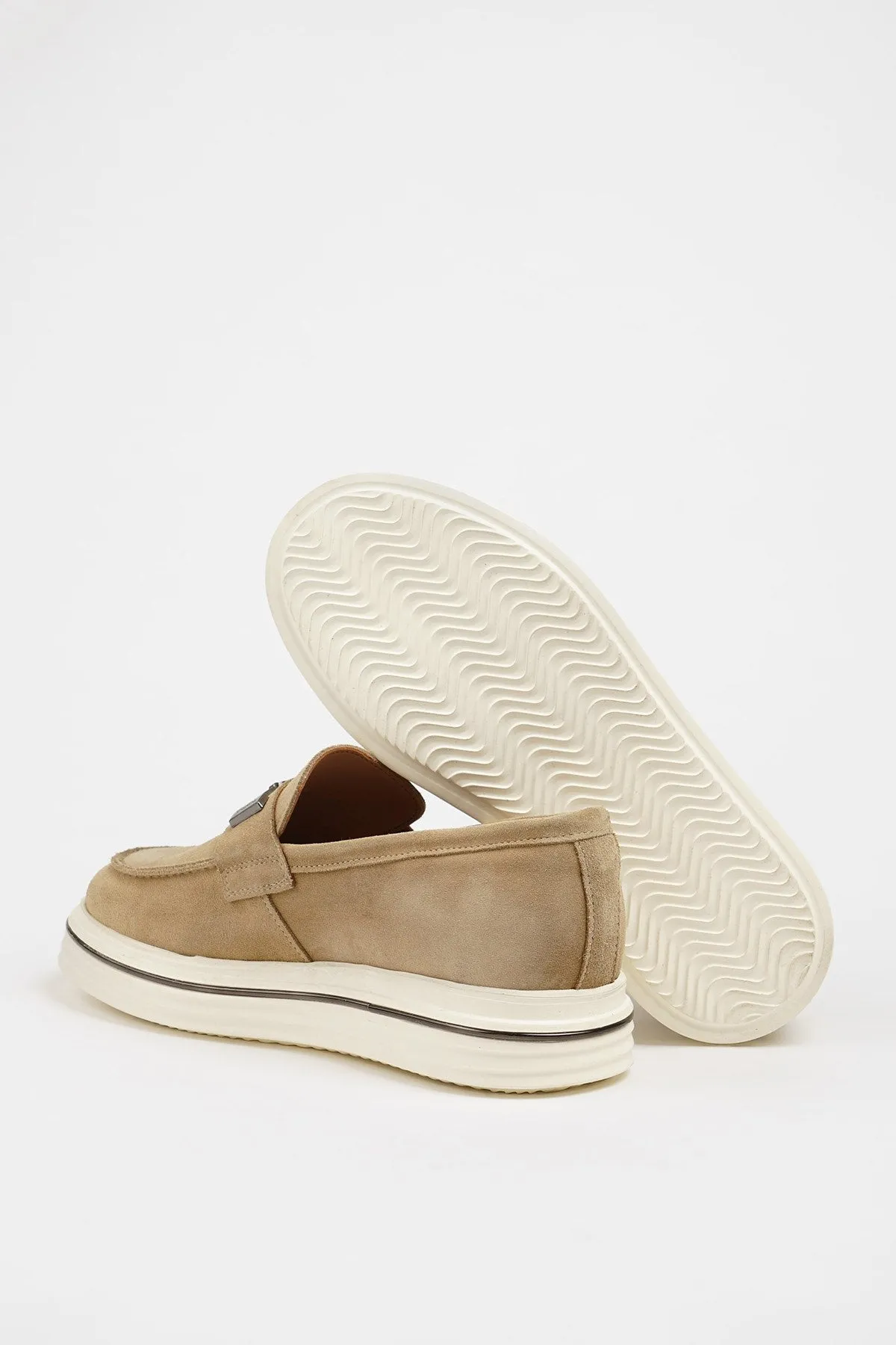 Beige Suede Buckle Slip-on
