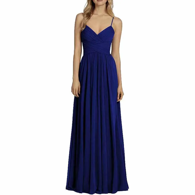 Bridesmaid Dresses Long Chiffon Ball Gowns Spaghetti Straps V-neck Wedding Guest Dress