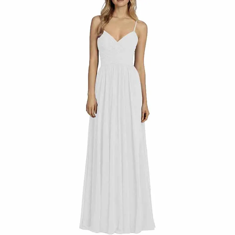Bridesmaid Dresses Long Chiffon Ball Gowns Spaghetti Straps V-neck Wedding Guest Dress