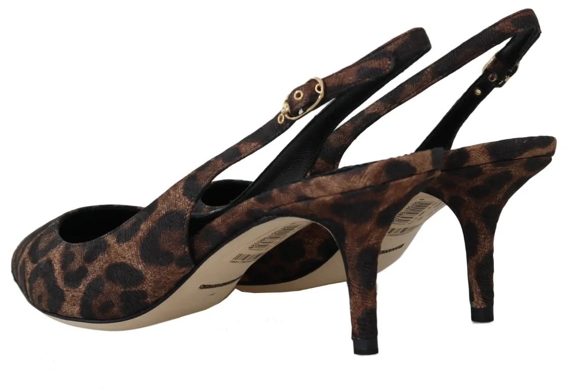 Brown Leopard Brocade Slingbacks Shoes