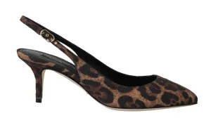 Brown Leopard Brocade Slingbacks Shoes