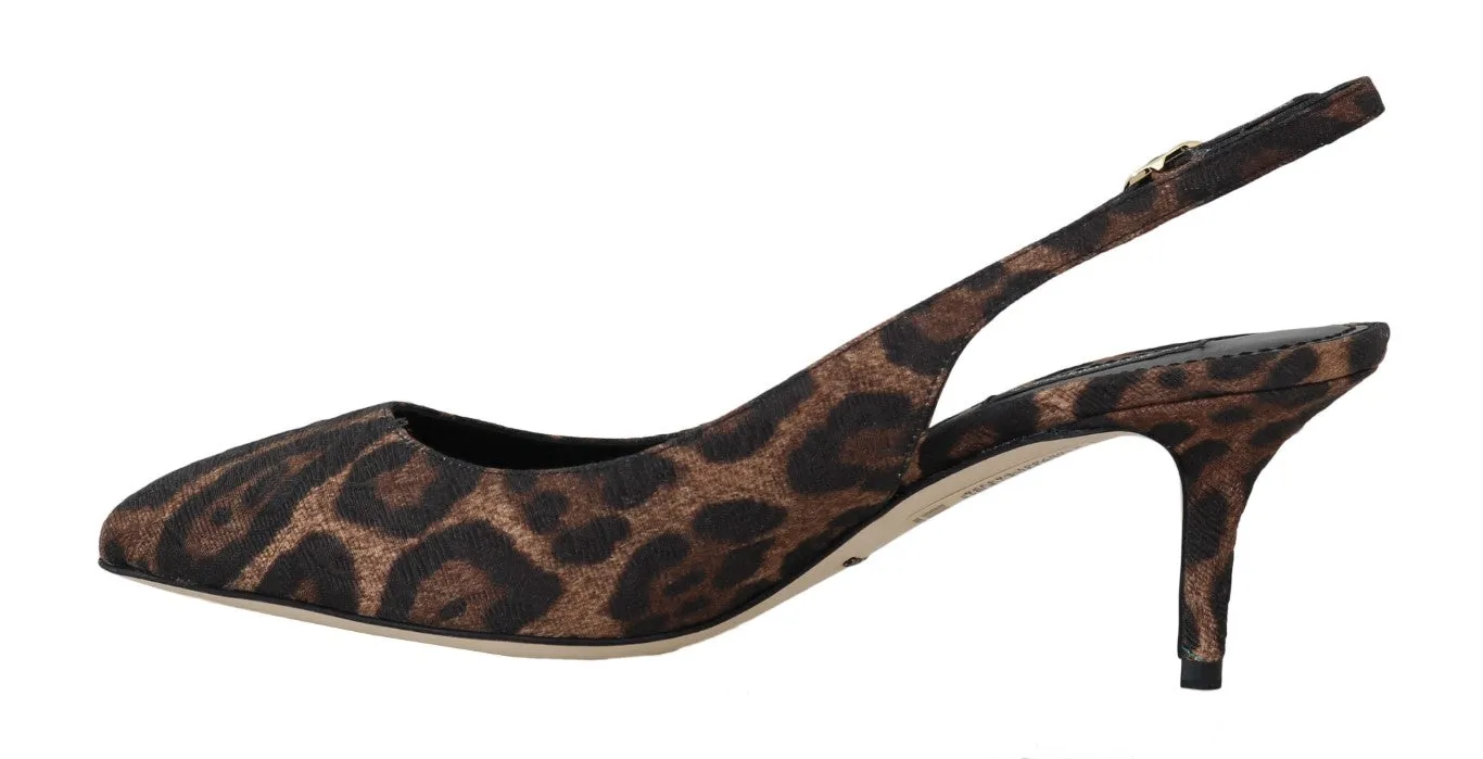 Brown Leopard Brocade Slingbacks Shoes
