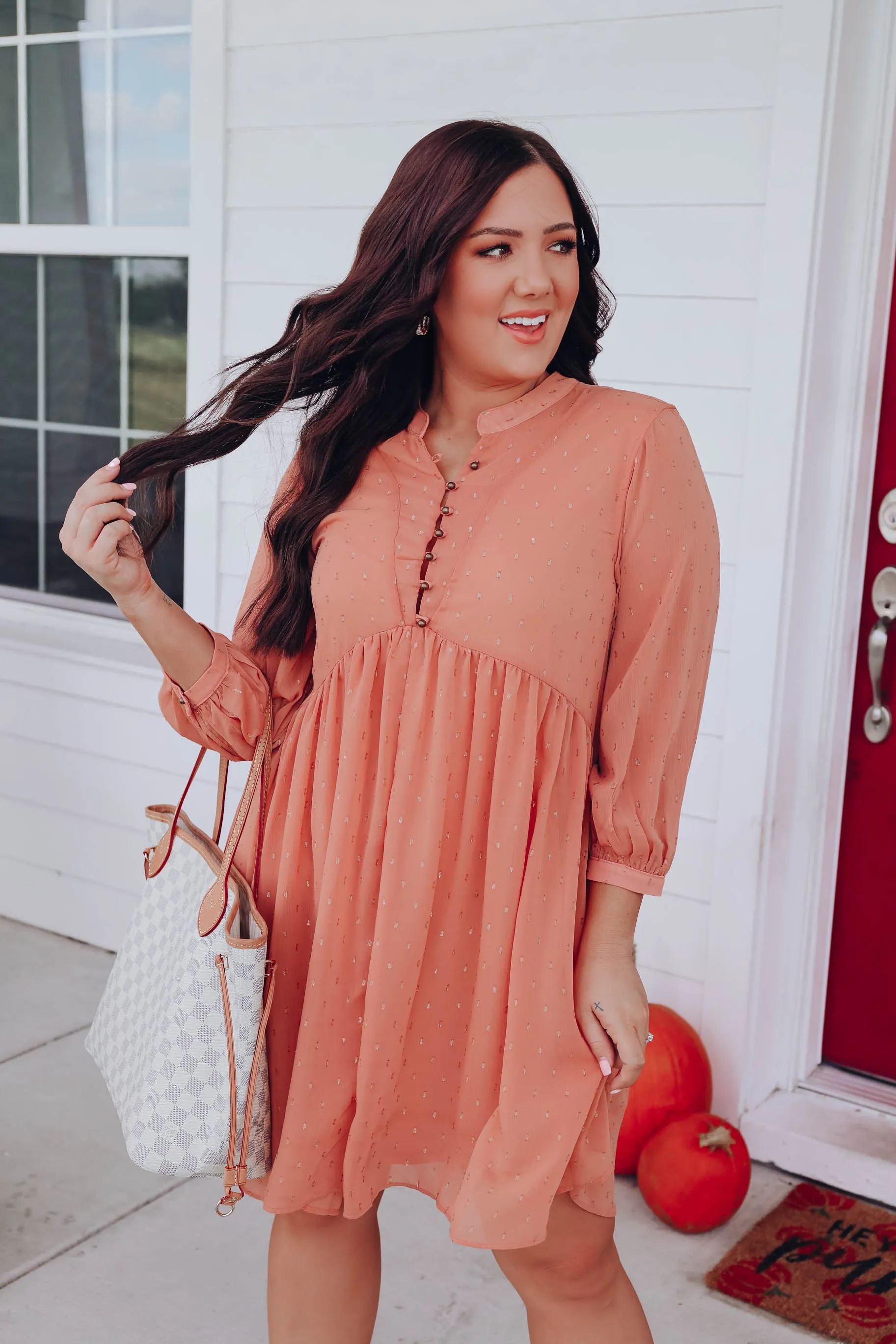 Brylee Swiss Dot Tunic Dress - Dusty Peach