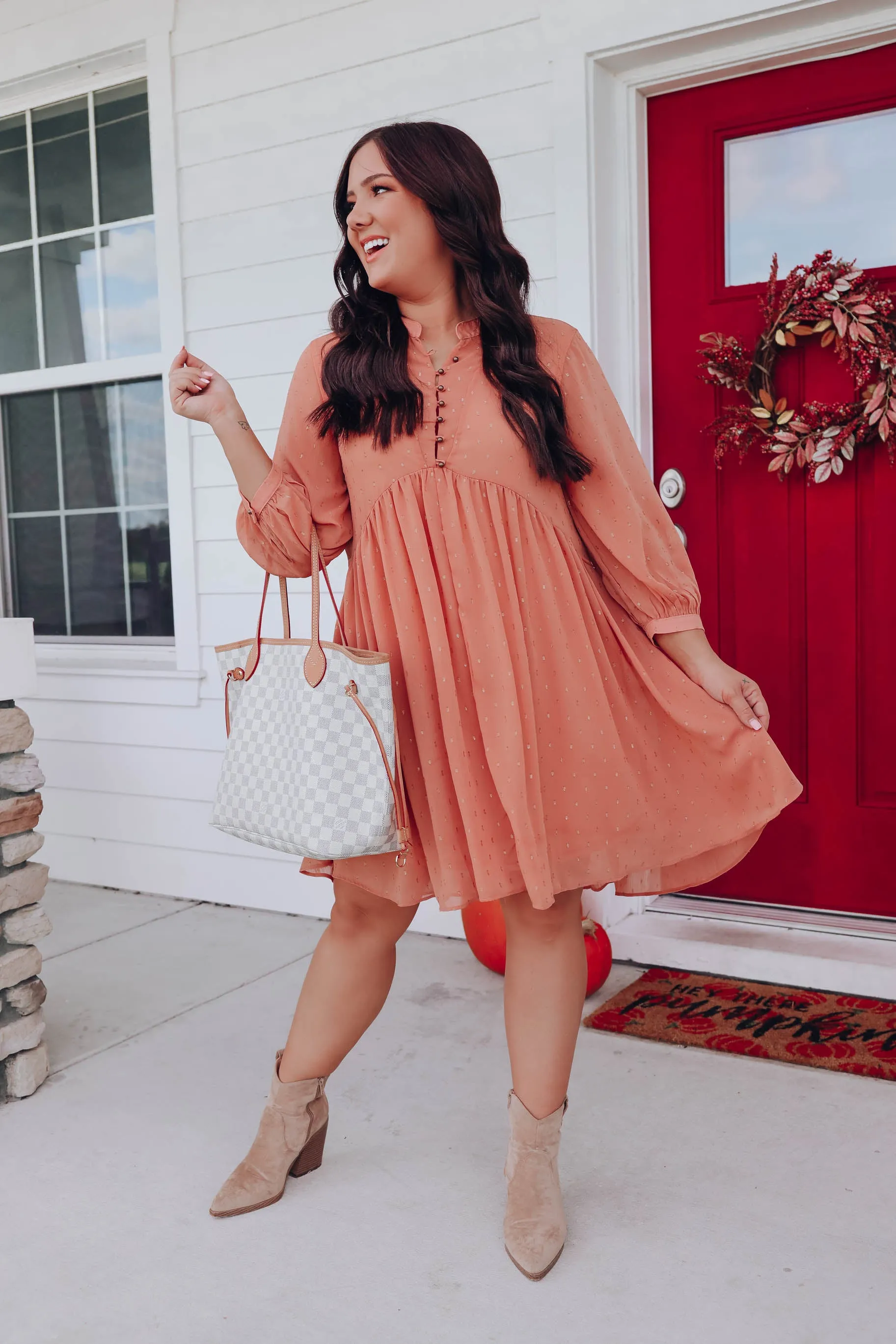 Brylee Swiss Dot Tunic Dress - Dusty Peach