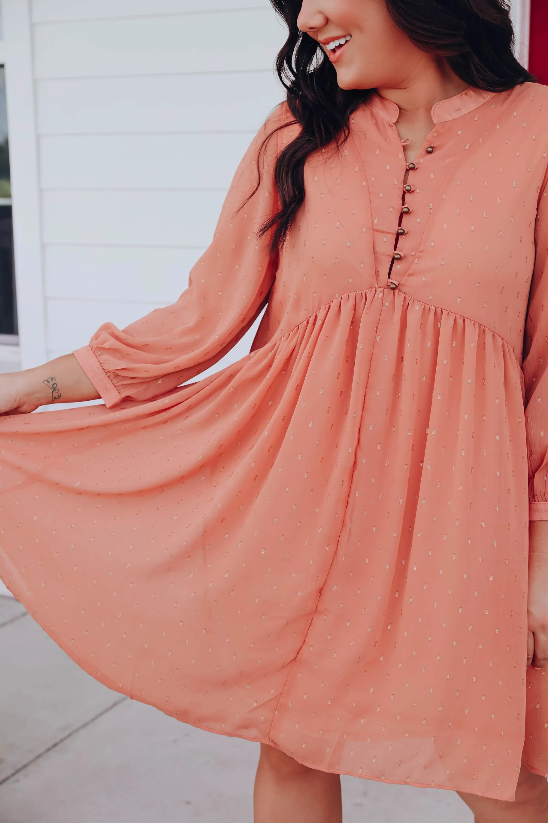 Brylee Swiss Dot Tunic Dress - Dusty Peach