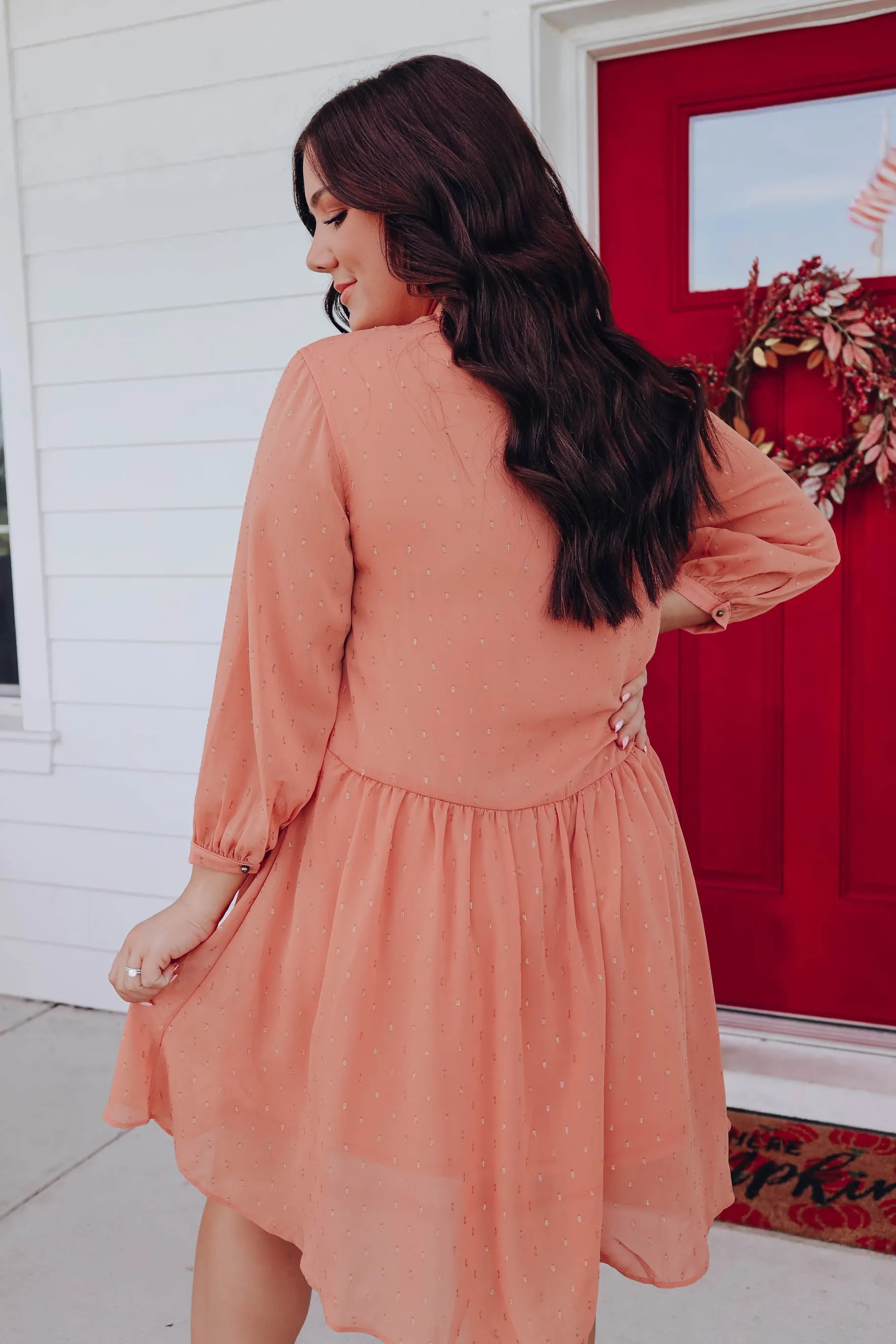 Brylee Swiss Dot Tunic Dress - Dusty Peach