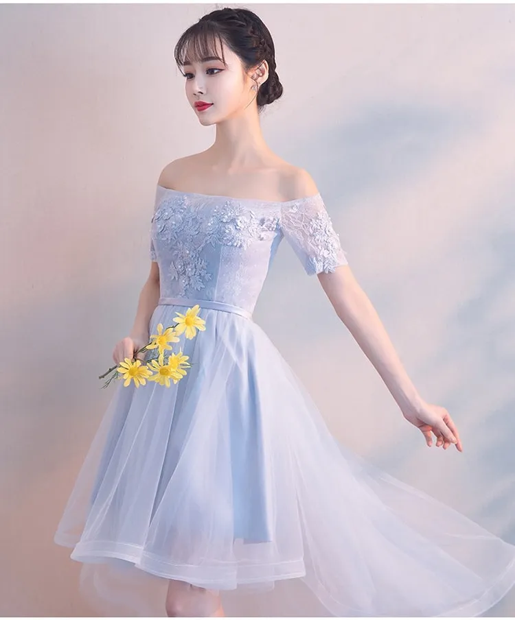 Charming Tulle High Low Sliver-Grey Party Dress, Homecoming Dresses