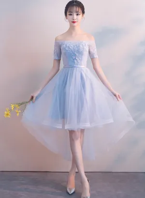 Charming Tulle High Low Sliver-Grey Party Dress, Homecoming Dresses