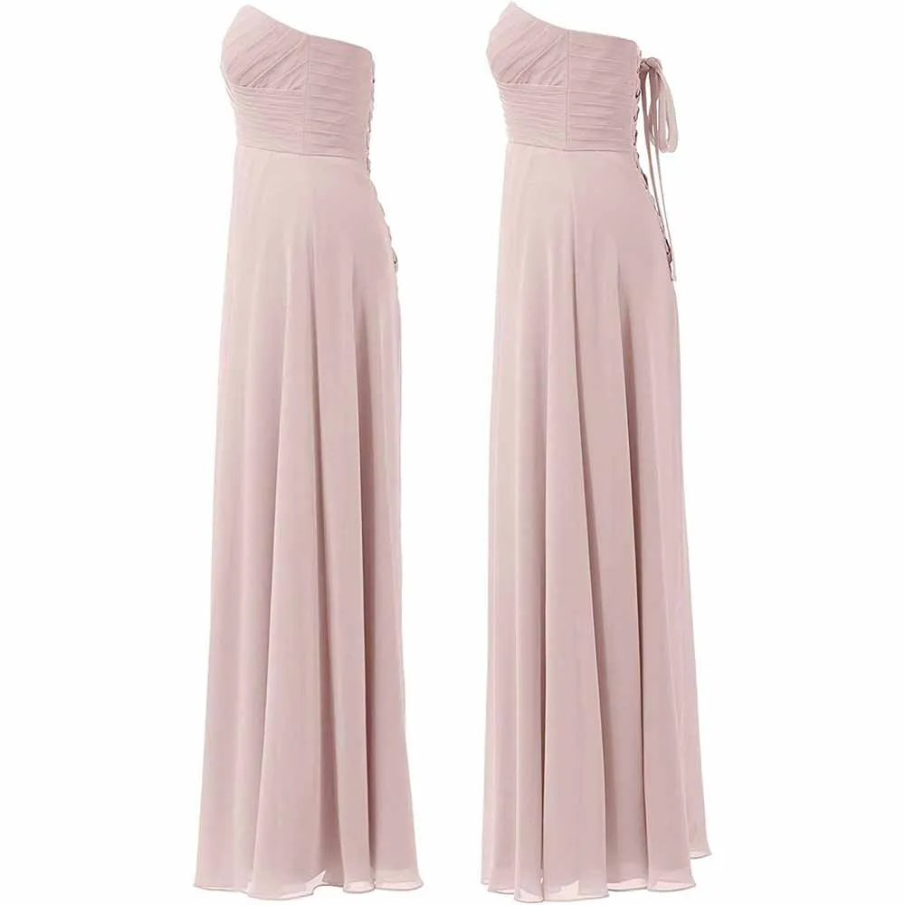 Chiffon Bridesmaid Dresses Long Strapless Ball Gown Wedding Guest Dress A-Line Formal Evening Dress