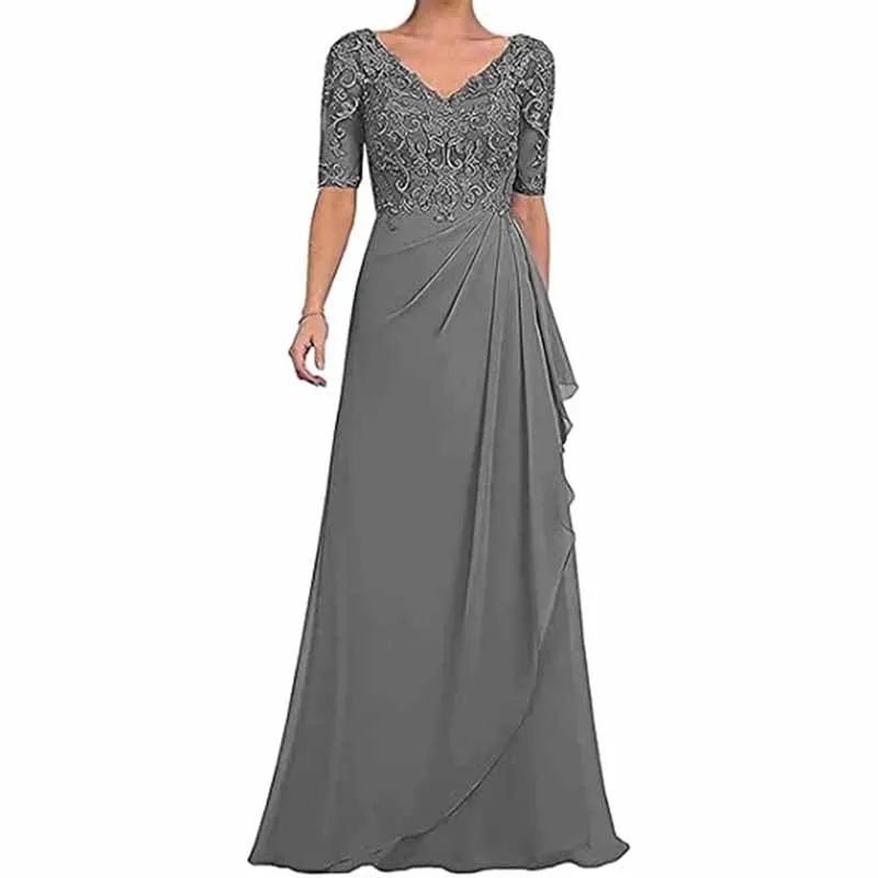 Chiffon Lace Mother of Bride dresses Short Sleeve Bridesmaid Dress Zipper/lace Up Event Maxi Dress