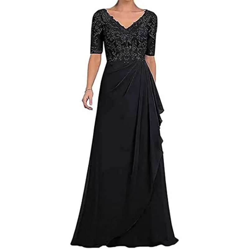 Chiffon Lace Mother of Bride dresses Short Sleeve Bridesmaid Dress Zipper/lace Up Event Maxi Dress