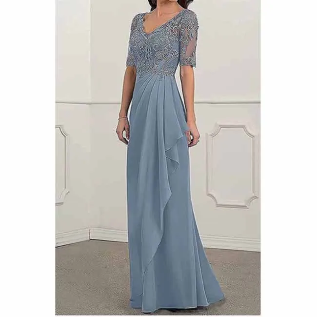 Chiffon Lace Mother of Bride dresses Short Sleeve Bridesmaid Dress Zipper/lace Up Event Maxi Dress