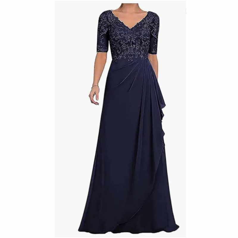 Chiffon Lace Mother of Bride dresses Short Sleeve Bridesmaid Dress Zipper/lace Up Event Maxi Dress