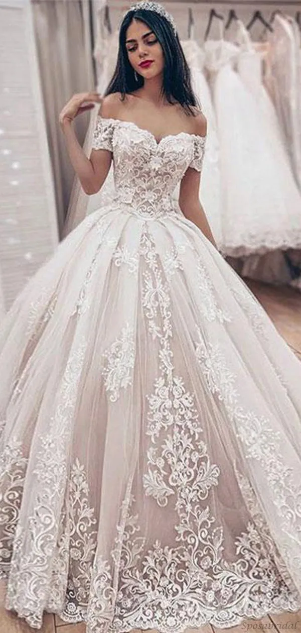 Custom Off the Shoulder Lace Unique Deisgn High Quality Modest Long Popular Wedding Dresses, WD00340