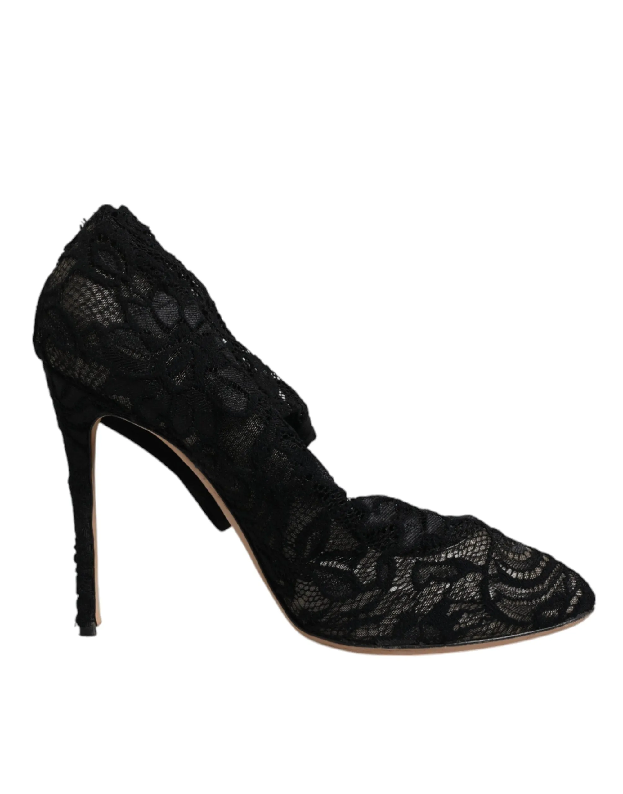 Dolce&Gabbana Women Black Pumps Nylon Floral Lace Socks High Heel Shoes Sz EU 40