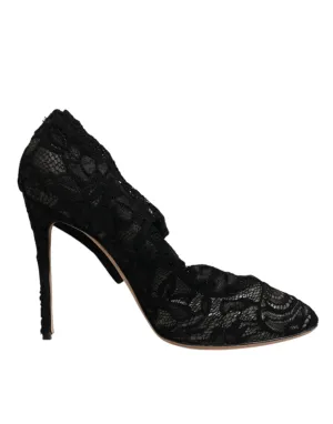 Dolce&Gabbana Women Black Pumps Nylon Floral Lace Socks High Heel Shoes Sz EU 40