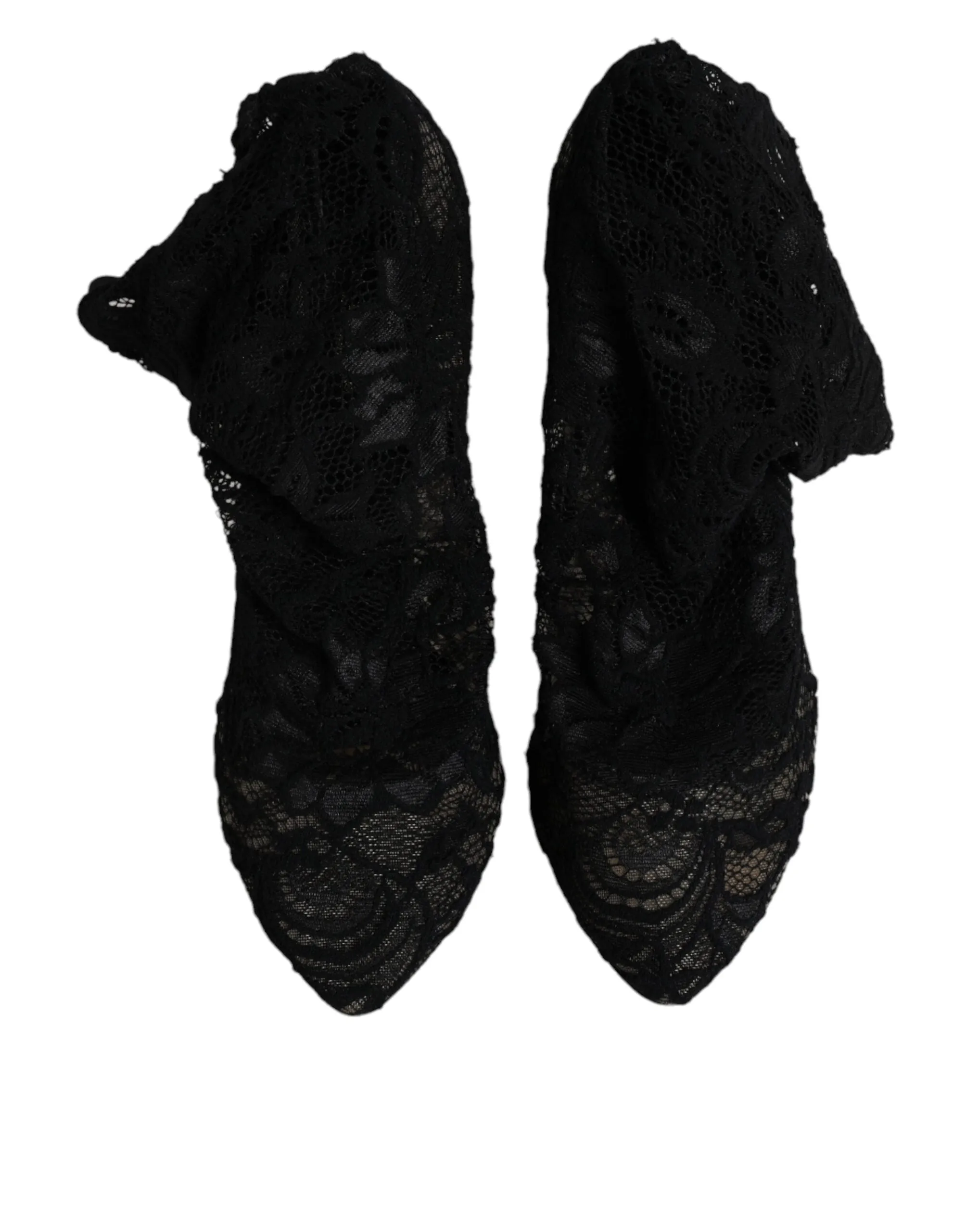 Dolce&Gabbana Women Black Pumps Nylon Floral Lace Socks High Heel Shoes Sz EU 40