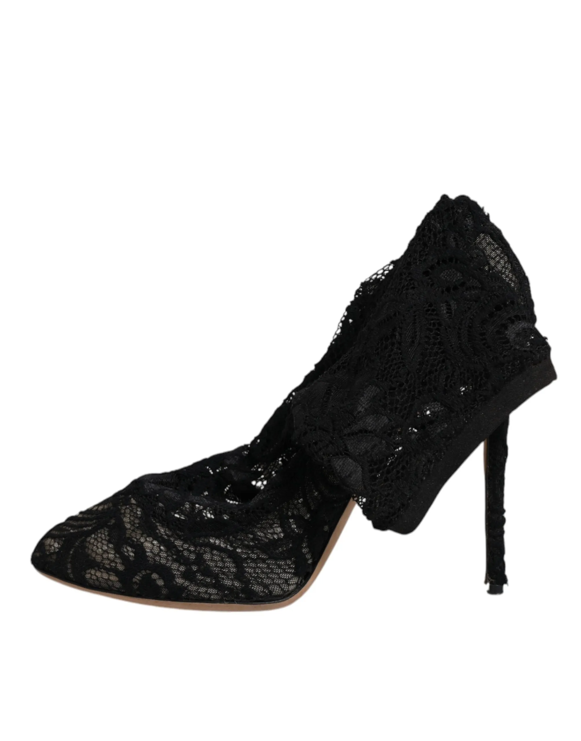 Dolce&Gabbana Women Black Pumps Nylon Floral Lace Socks High Heel Shoes Sz EU 40