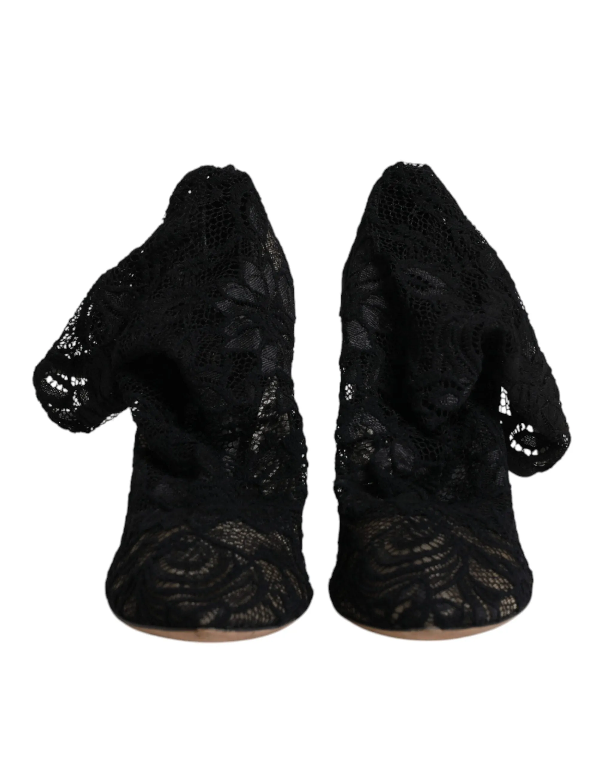 Dolce&Gabbana Women Black Pumps Nylon Floral Lace Socks High Heel Shoes Sz EU 40