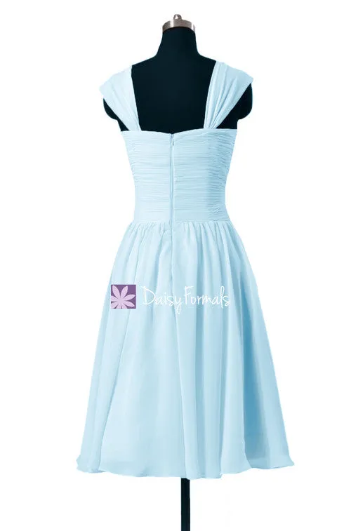 Elegant Ice Blue Party Dress Short Knee Length Blue Bridesmaids Dress (BM800S)