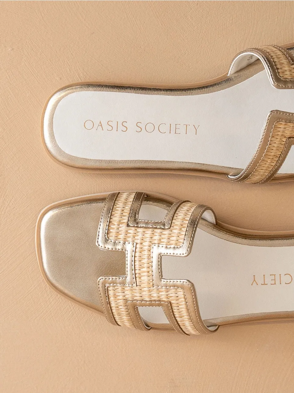 Ena Gold Cutout Raffia Sandal