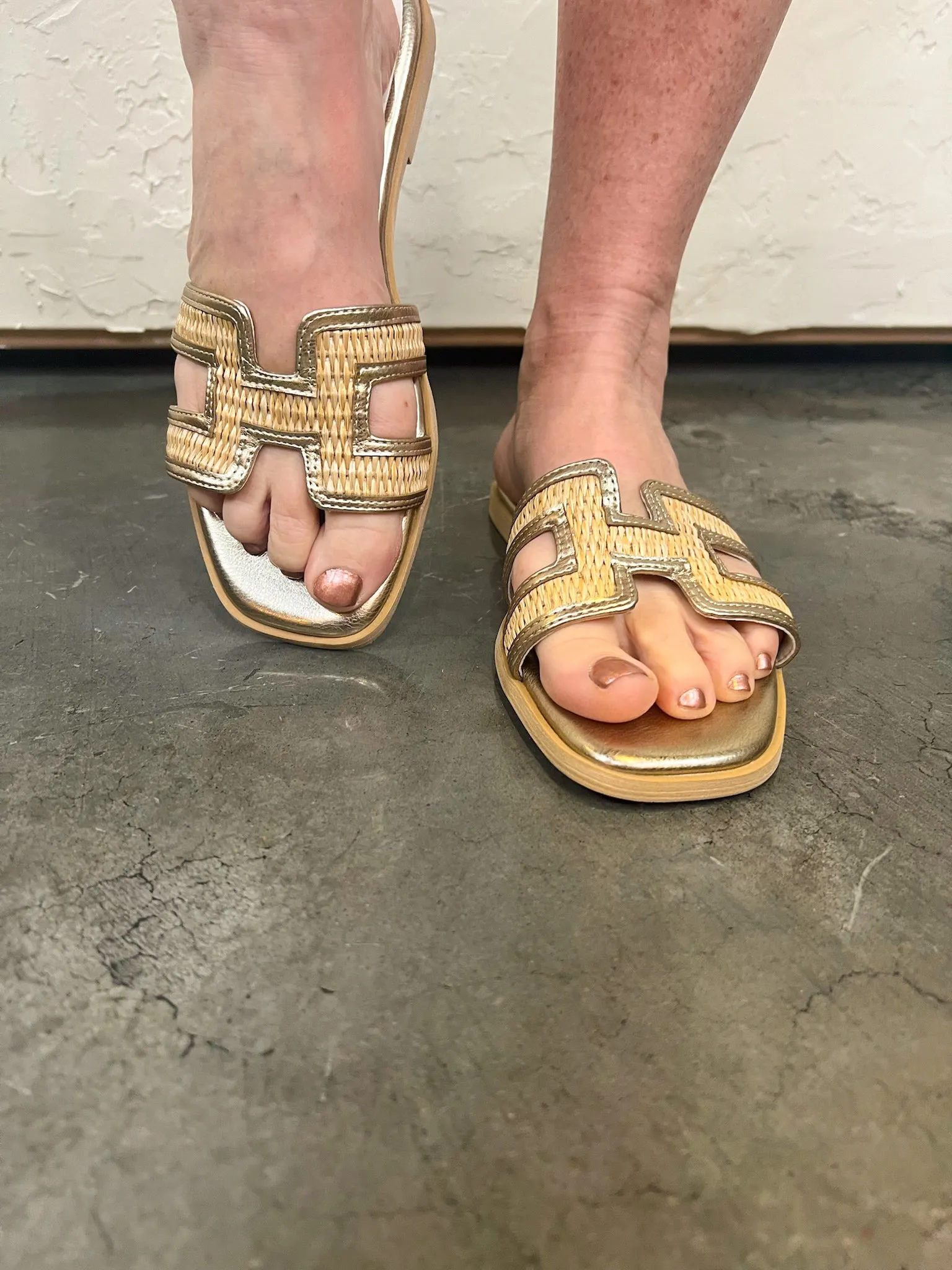 Ena Gold Cutout Raffia Sandal