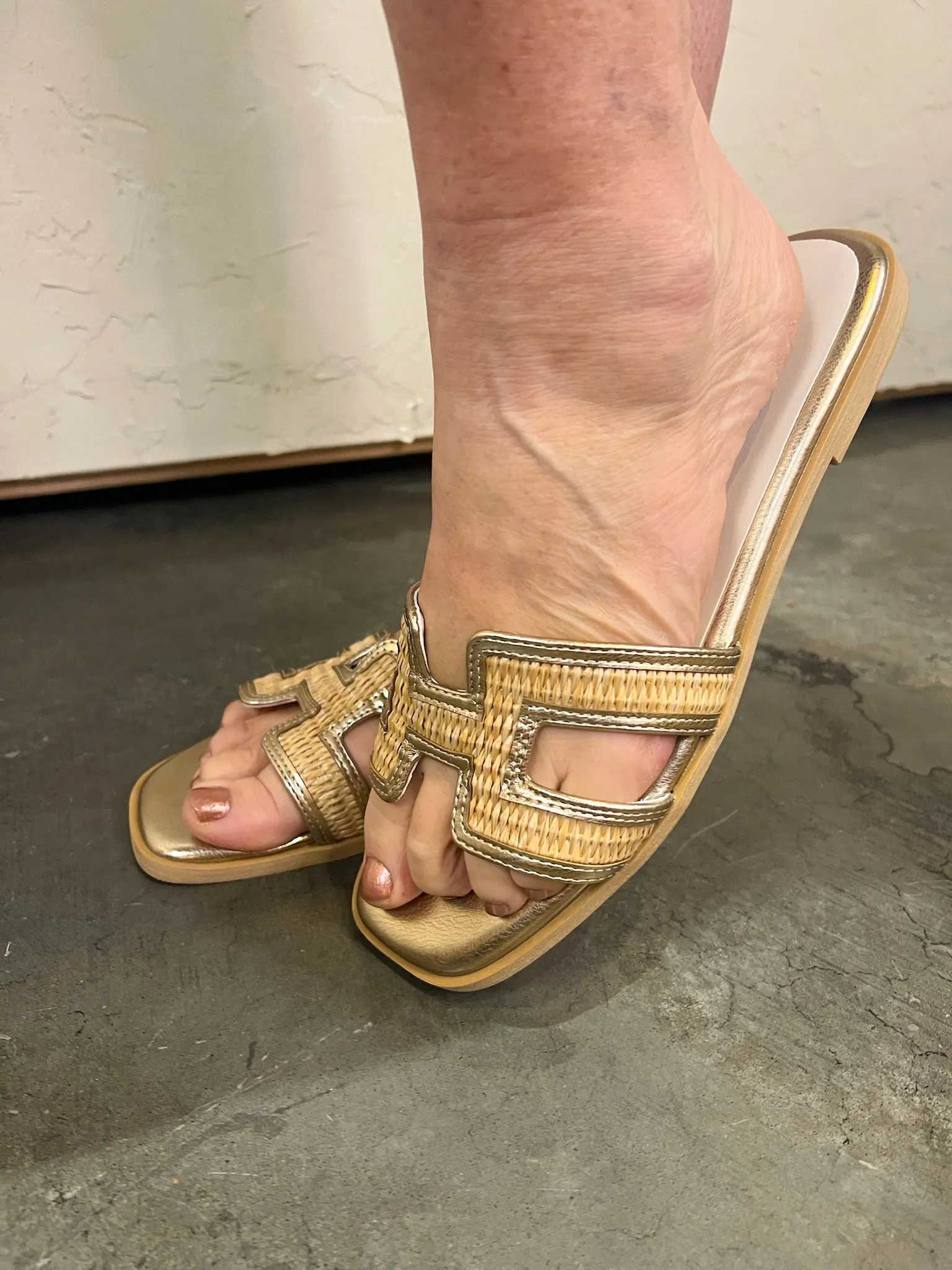 Ena Gold Cutout Raffia Sandal
