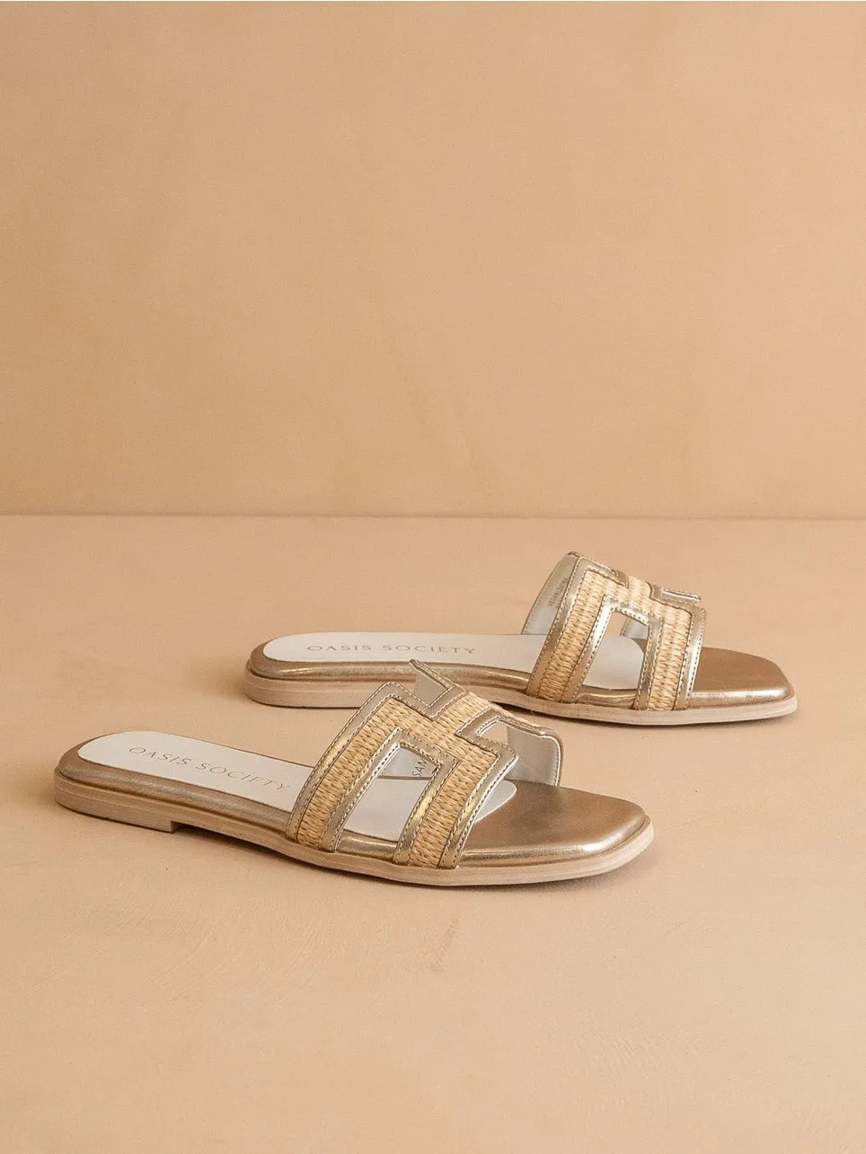 Ena Gold Cutout Raffia Sandal