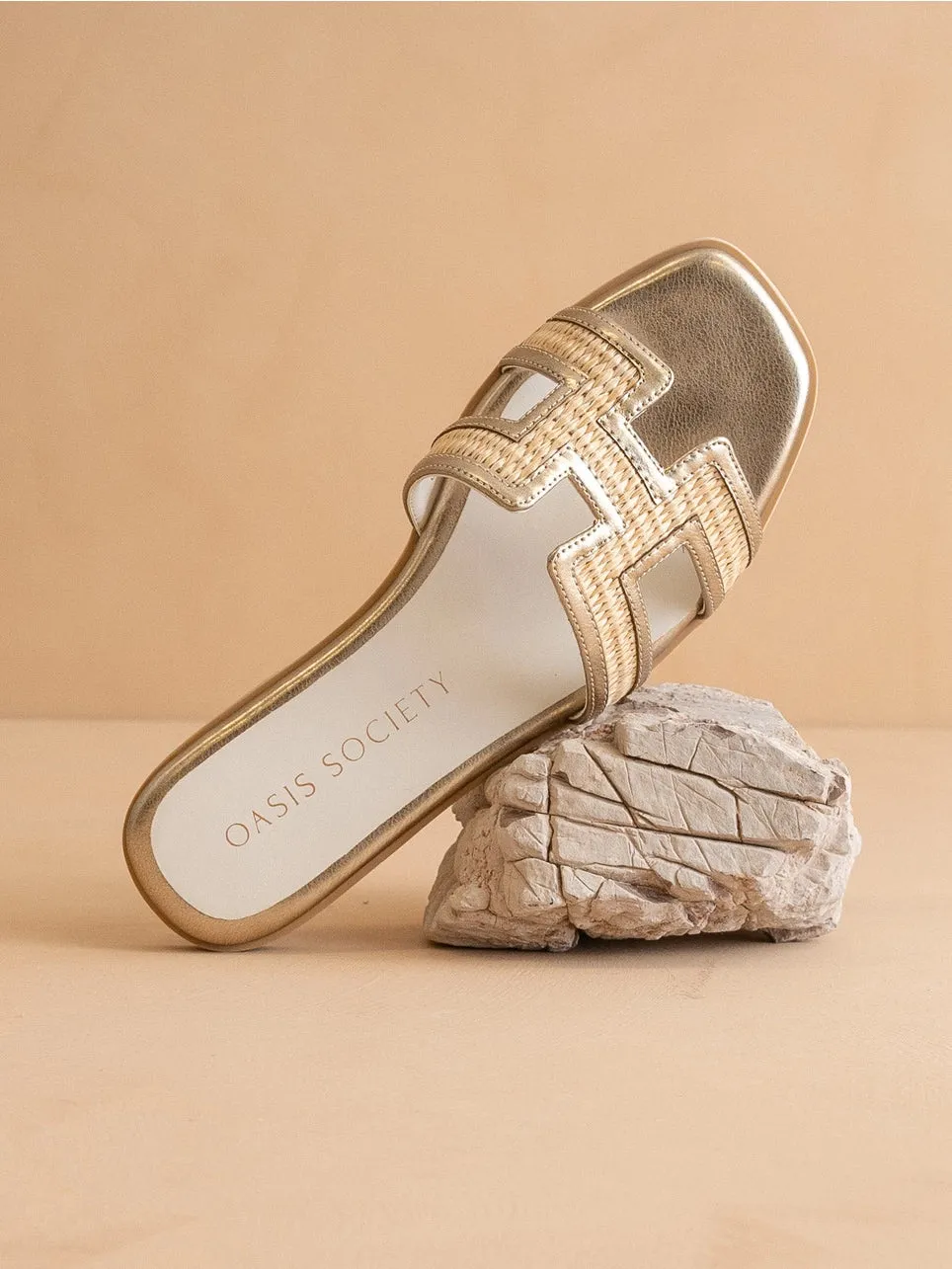 Ena Gold Cutout Raffia Sandal