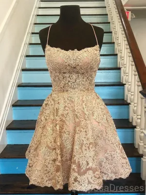 Gold Lace Cross Back Short Homecoming Dresses Online, Cheap Short Prom Dresses, CM840