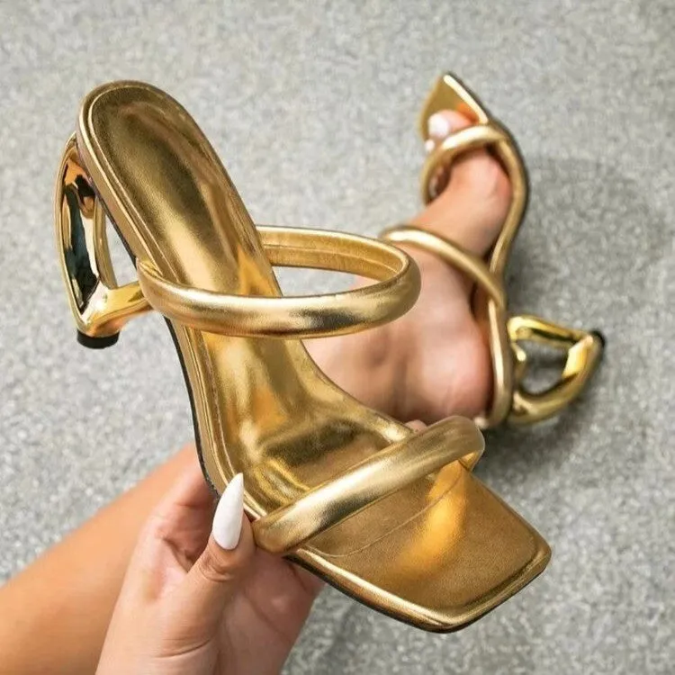 Gold-Shaped High Heel Slipper Sandals
