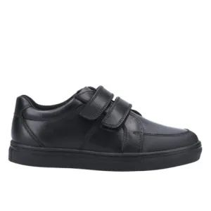 Hush Puppies Santos Black Leather Riptape School Shoe